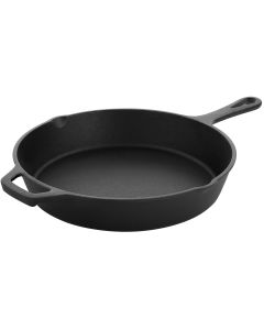 MegaChef 10 Inch Round Preseasoned Cast Iron Frying Pan with Handle in Black