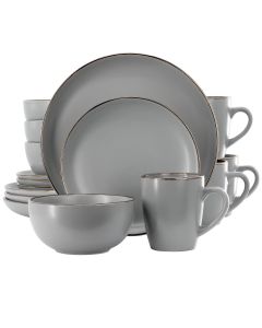 Gibson Home Rockaway 16 Piece Stoneware Gold Rimmed Dinnerware Set in Grey