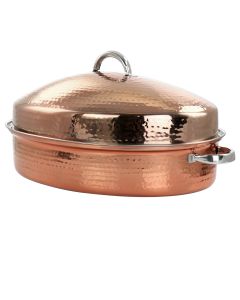 Gibson Home Radiance 17.5 Inch Stainless Steel Copper Plated Oval Roaster with Lid and Roasting Rack