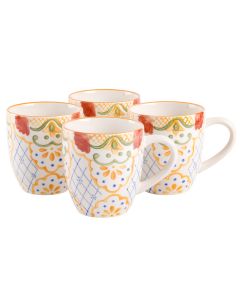 Laurie Gates Tierra Mosaic 4 Piece 17.4 Ounce Hand Painted Stoneware Mug Set
