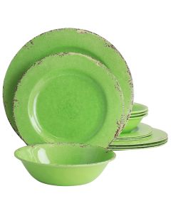Laurie Gates California Designs Mauna 12 Piece Melamine Dinnerware Set in Crackle Green