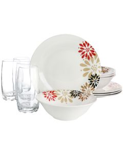 Gibson Everyday Osaka Blossom Fine Ceramic 12 Piece Dinnerware Combo Set