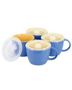Gibson Home On The Go 4 Piece 25 Ounce Stoneware Soup Cup Set with Lid in Blue