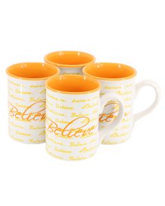 Gibson Home Inspirational Words Believe 4 Piece 16 Ounce Stoneware Mug Set in Orange