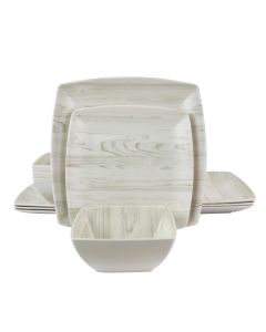 Gibson Home Woodgrain 12 Piece Melamine Dinnerware Set