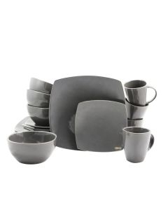Gibson Home Soho Lounge Square Dinnerware Set in Gray, Set of 16 Piece