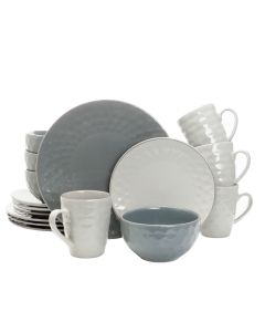 Elama Tahitian Pearl 16 Piece Stoneware Dinnerware Set in Slate and Stone Pearl