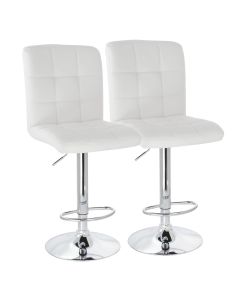 Elama 2 Piece Square Tufted Faux Leather Adjustable Bar Stool in White with Chrome Base
