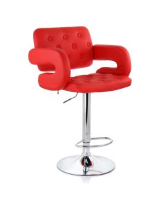 Elama Faux Leather Tufted Bar Stool in Red with Chrome Base and Adjustable Height