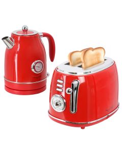 MegaChef 1.7 Liter Electric Tea Kettle and 2 Slice Toaster Combo in Red