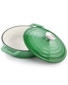 MegaChef 2 Quart Round Enameled Cast Iron Braiser Pan in Green